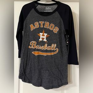 NWT Majestic Threads Navy Houston Astros Baseball Raglan 3/4 Sleeve TriBlend Tee